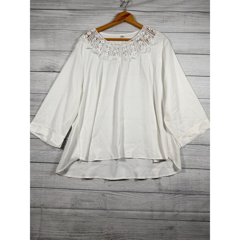 Womens 5XL White Lace Crochet Collar 3/4 Sleeve High Low Blouse Top 4256